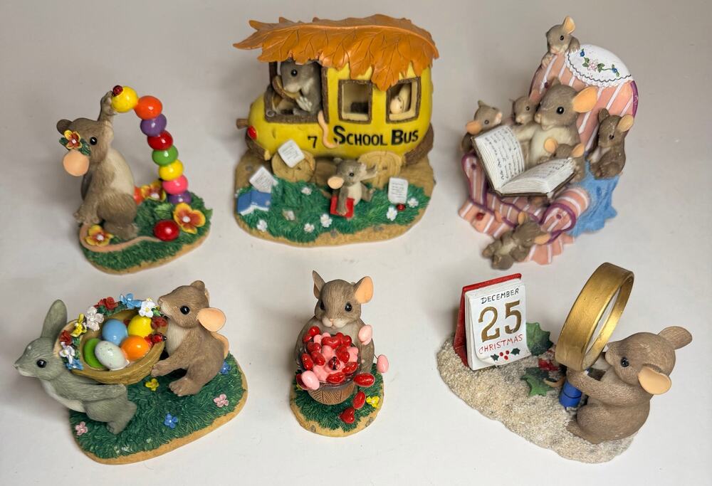 6 Fitz & Floyd Charming Tails Collectible Mice Figurines, Mouse Collection